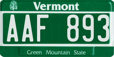 VT license plate AAF893