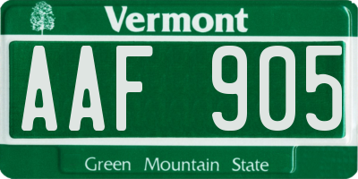 VT license plate AAF905