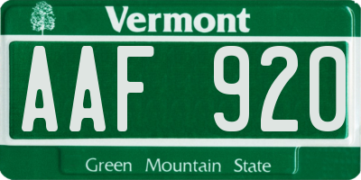 VT license plate AAF920