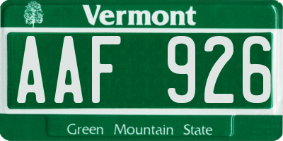 VT license plate AAF926