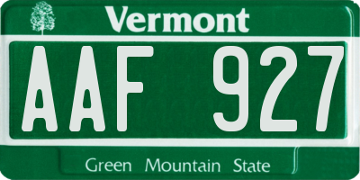 VT license plate AAF927