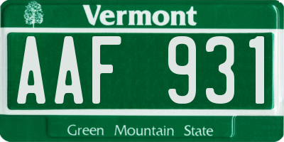 VT license plate AAF931