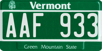 VT license plate AAF933