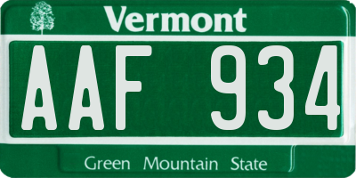 VT license plate AAF934