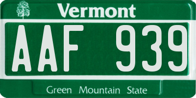 VT license plate AAF939