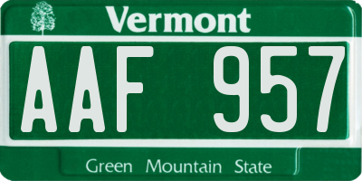 VT license plate AAF957