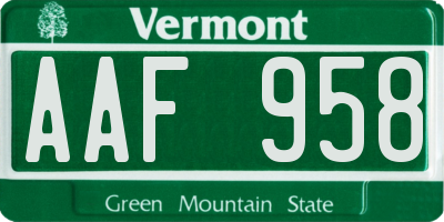 VT license plate AAF958