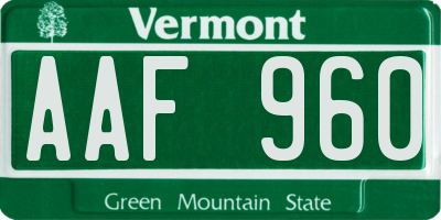 VT license plate AAF960