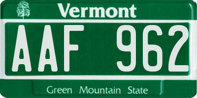 VT license plate AAF962