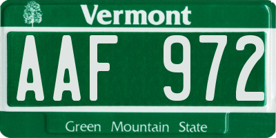 VT license plate AAF972