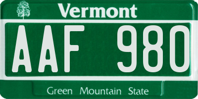 VT license plate AAF980