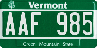 VT license plate AAF985