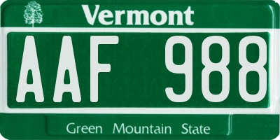 VT license plate AAF988