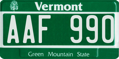 VT license plate AAF990