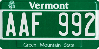 VT license plate AAF992