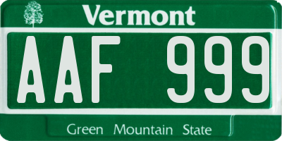 VT license plate AAF999