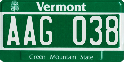 VT license plate AAG038