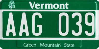 VT license plate AAG039