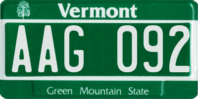 VT license plate AAG092