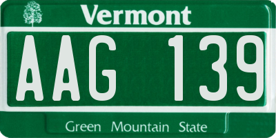 VT license plate AAG139