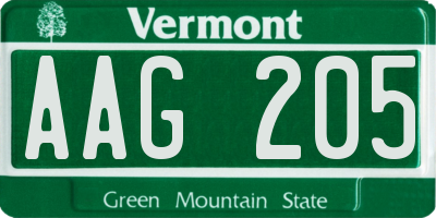 VT license plate AAG205