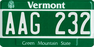 VT license plate AAG232