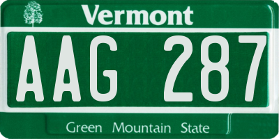 VT license plate AAG287