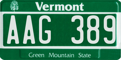 VT license plate AAG389