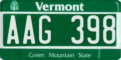 VT license plate AAG398