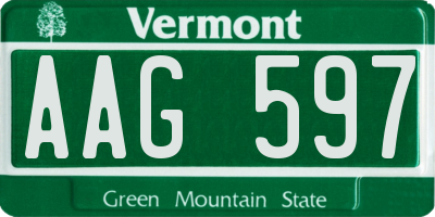 VT license plate AAG597