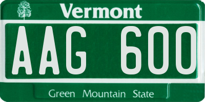 VT license plate AAG600