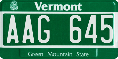 VT license plate AAG645