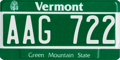 VT license plate AAG722