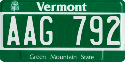VT license plate AAG792