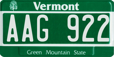 VT license plate AAG922