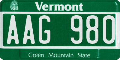 VT license plate AAG980