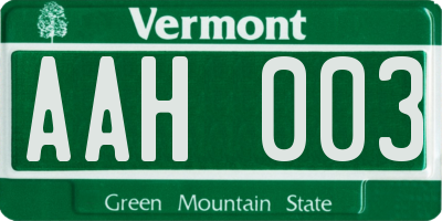 VT license plate AAH003