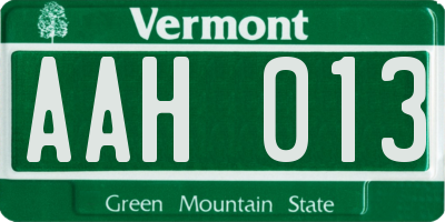 VT license plate AAH013