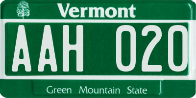 VT license plate AAH020