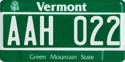 VT license plate AAH022