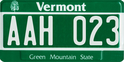 VT license plate AAH023