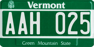 VT license plate AAH025