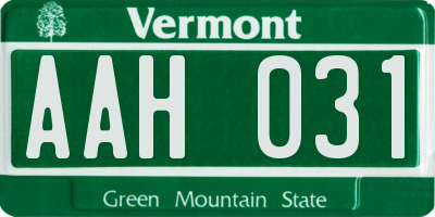 VT license plate AAH031