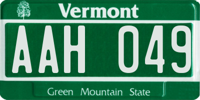 VT license plate AAH049