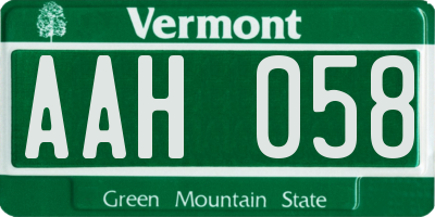 VT license plate AAH058