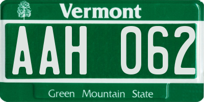 VT license plate AAH062