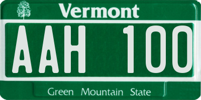 VT license plate AAH100