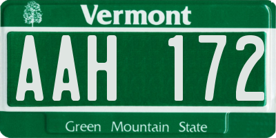 VT license plate AAH172