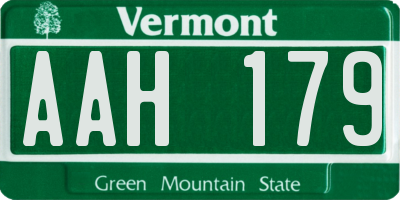 VT license plate AAH179
