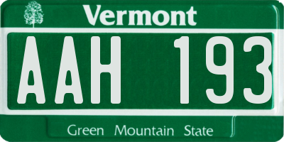 VT license plate AAH193